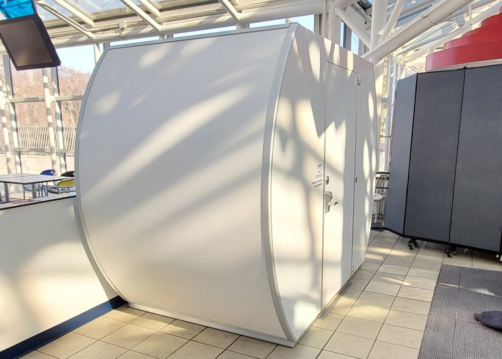 privacy lactation pod installed in a common area