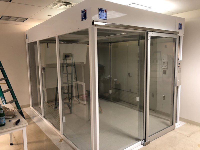 outside view of completed glass and metal clean room installation