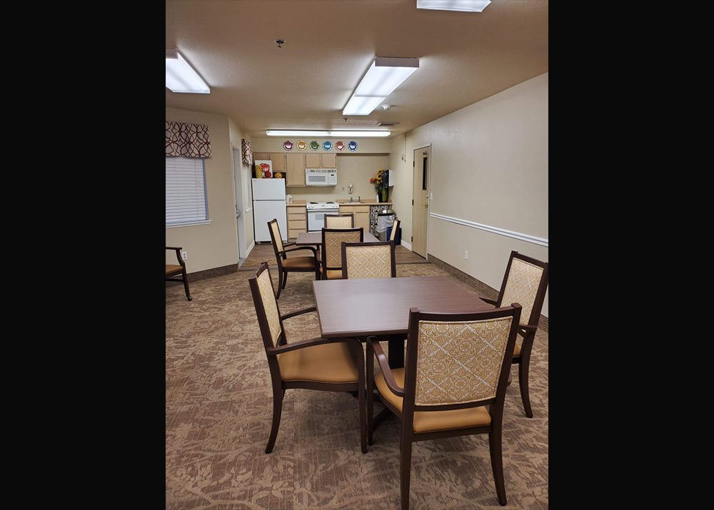 assembled furniture table and chairs in senior living facility cafe