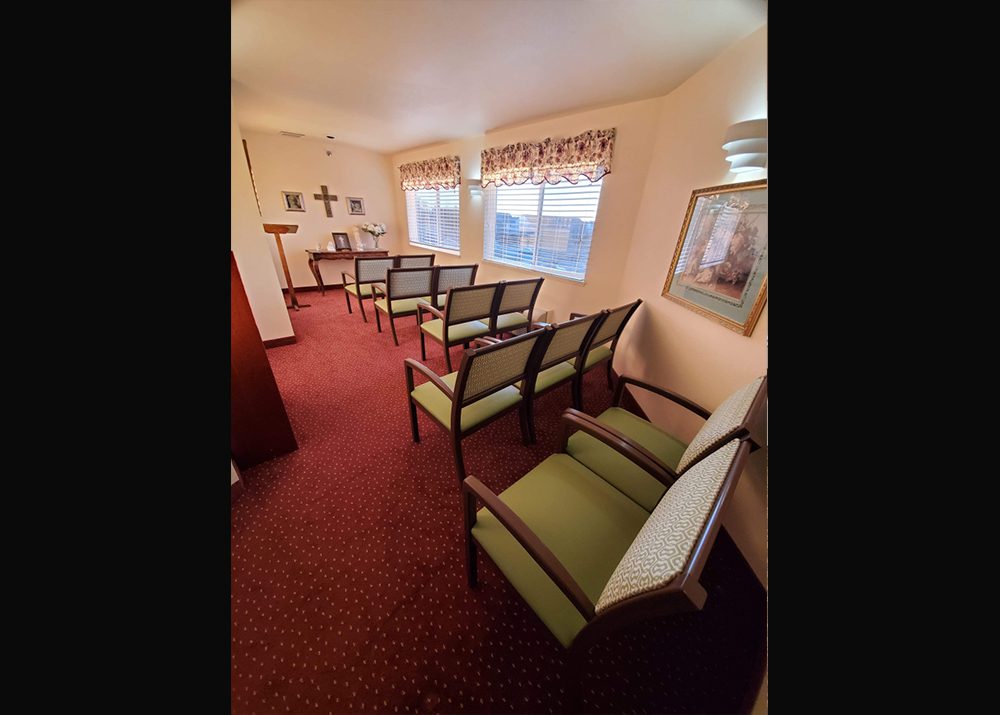 assembled furniture table and chairs in senior living facility worship room